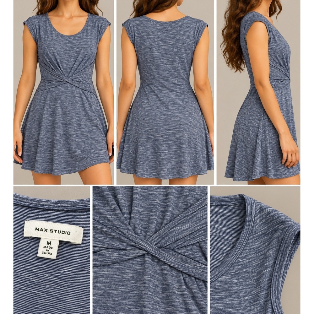 Max Studio Dress Womens Medium Blue Excellent Casual Chic Minimalist Twist Front